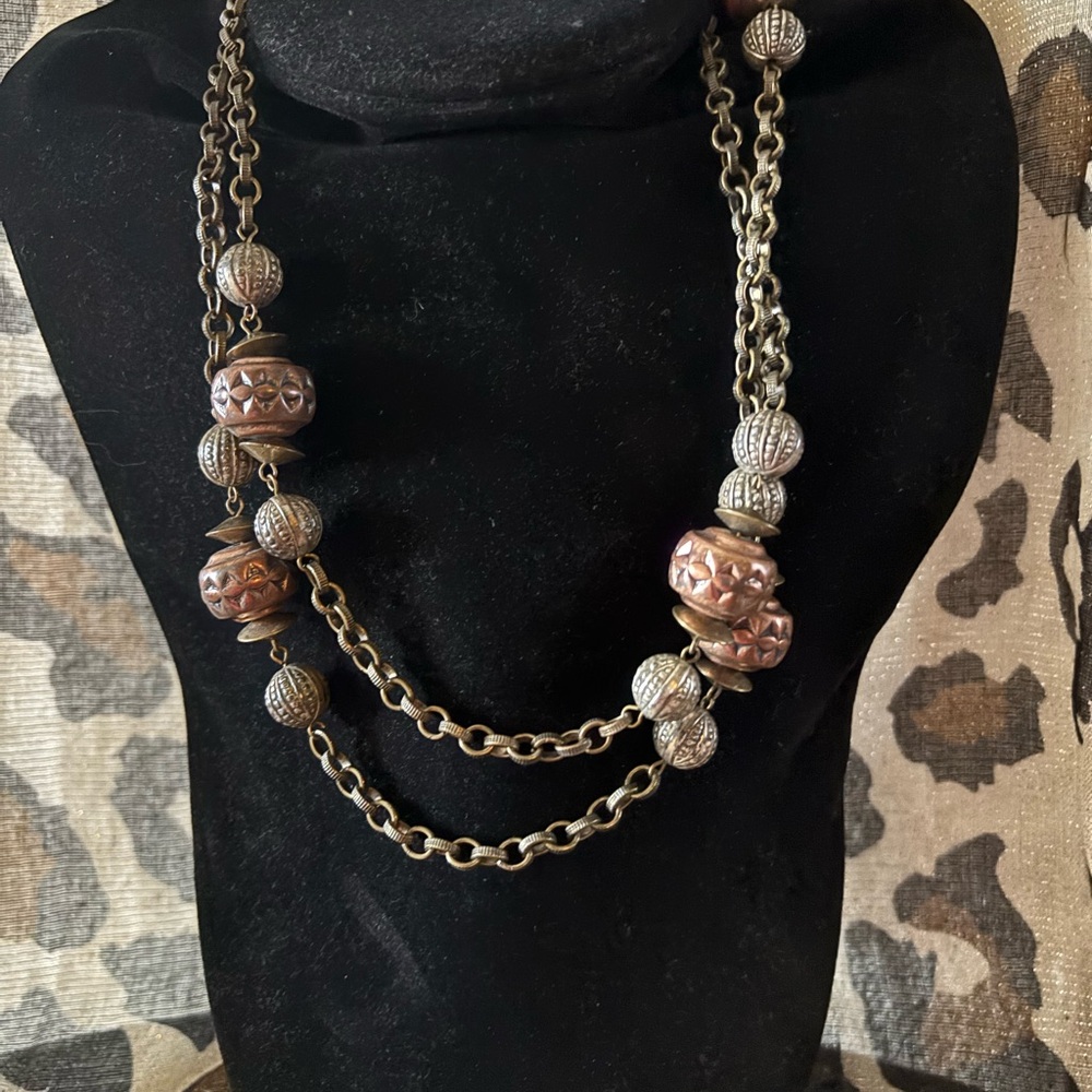 Elegant Bronze and Silver Beaded Necklace
